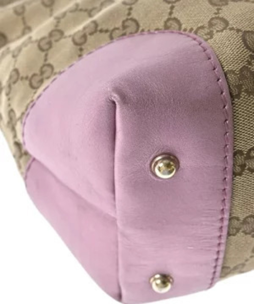 Gucci GG Canvas Heart Bit satchel beige monogram metallic pink leather - Picture 10 of 10